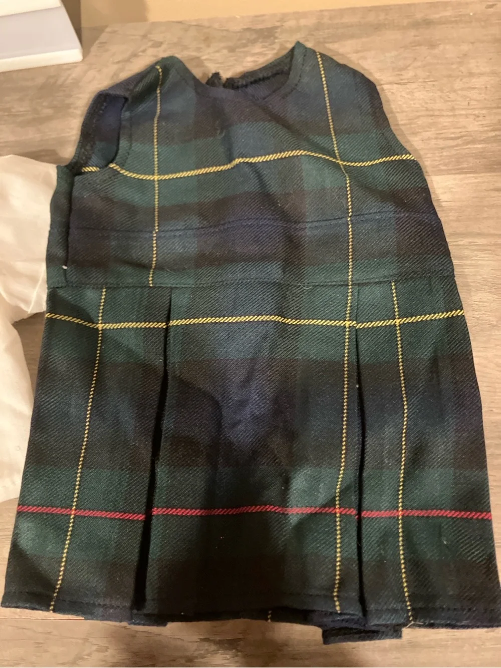 Plaid School Jumper Custom Made -Doll Outfit with White Blouse - Navy & Green